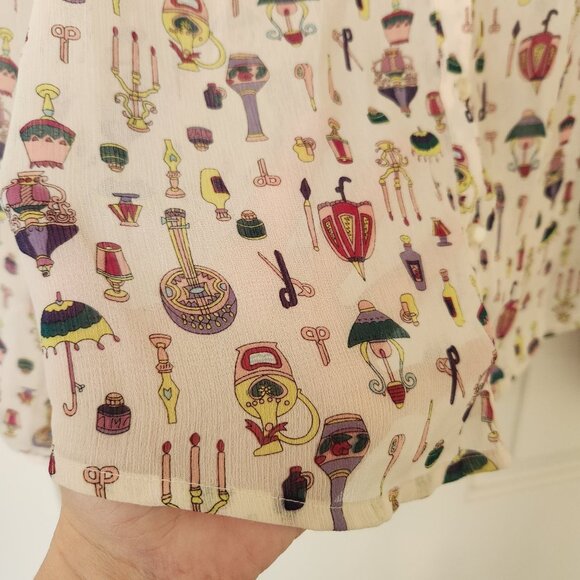 Subi Sheer Cream Printed Blouse Bow Feminine Coquette Pretty Romantic Girly Cute - Picture 8 of 11